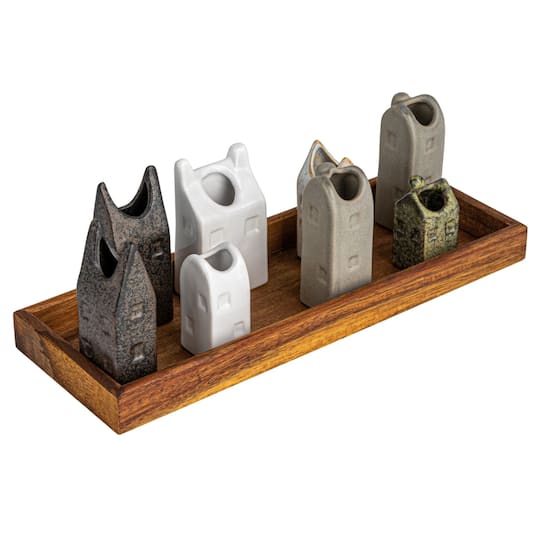 Hello Honey® 4" Bohemian House-Shaped Stoneware Vase Set